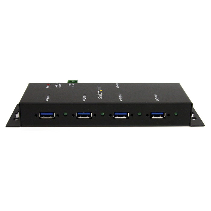 StarTech.com Concentrador USB 3.0 de 4 Puertos - Hub USB 3.2 Gen 1 de Montaje en Carril DIN, Pared o Escritorio - TAA, 5 Gbps, Negro, Acero