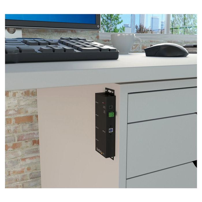 StarTech.com Concentrador USB 3.0 de 4 Puertos - Hub USB 3.2 Gen 1 de Montaje en Carril DIN, Pared o Escritorio - TAA, 5 Gbps, Negro, Acero