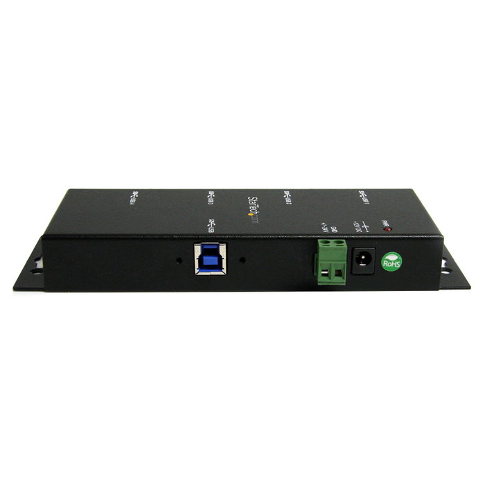 StarTech.com Concentrador USB 3.0 de 4 Puertos - Hub USB 3.2 Gen 1 de Montaje en Carril DIN, Pared o Escritorio - TAA, 5 Gbps, Negro, Acero