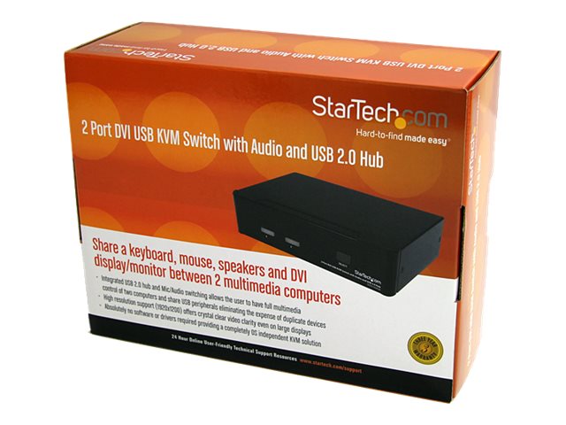 StarTech.com Switch KVM SV231DVIUA - 2 Puertos DVI, USB 2.0, Audio - Para Controlar 2 Ordenadores con un Teclado, Ratón y Monitor