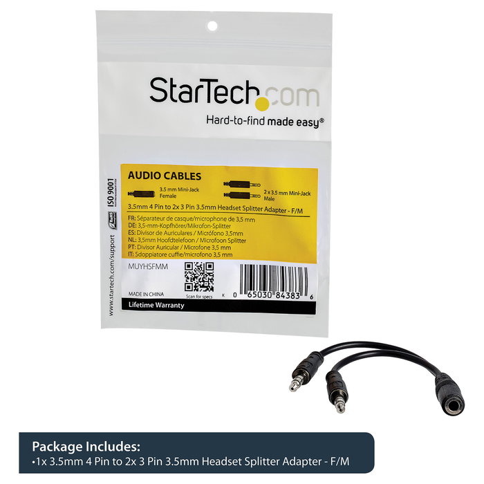 Adaptador Audio Jack Startech MUYHSFMM Negro 0,13 m Adaptador Audio Jack Startech MUYHSFMM Negro 0,13 m