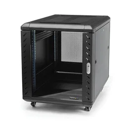 StarTech.com Armario Rack para Servidores 12U 19" 800 kg, con Ruedas, Puertas de Vidrio y Aluminio, Cerradura, 663 mm Alto, Color Negro