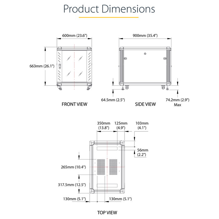 StarTech Armario Rack para Servidores 12U 19" con Ruedas, Cerradura, 4 Postes, 800 kg de Carga, Bastidor Independiente, Negro, 900 mm de Profundidad