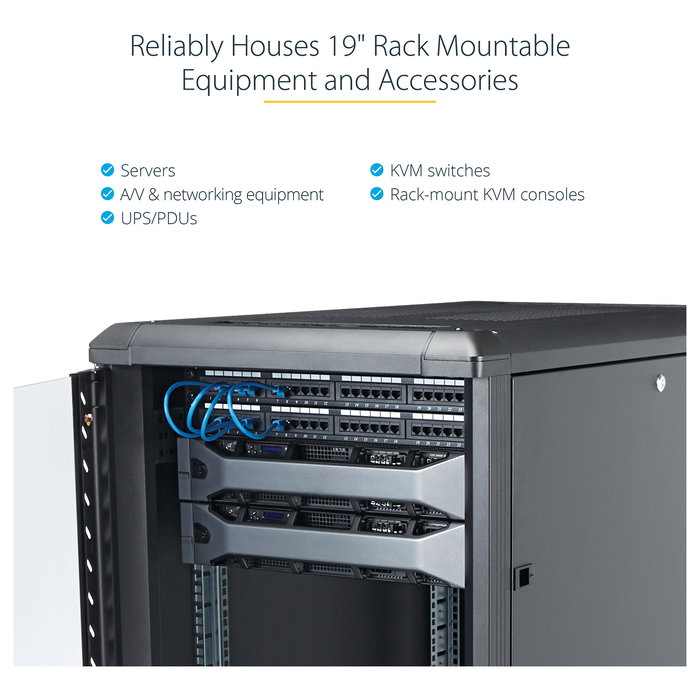 StarTech Armario Rack para Servidores 12U 19" con Ruedas, Cerradura, 4 Postes, 800 kg de Carga, Bastidor Independiente, Negro, 900 mm de Profundidad