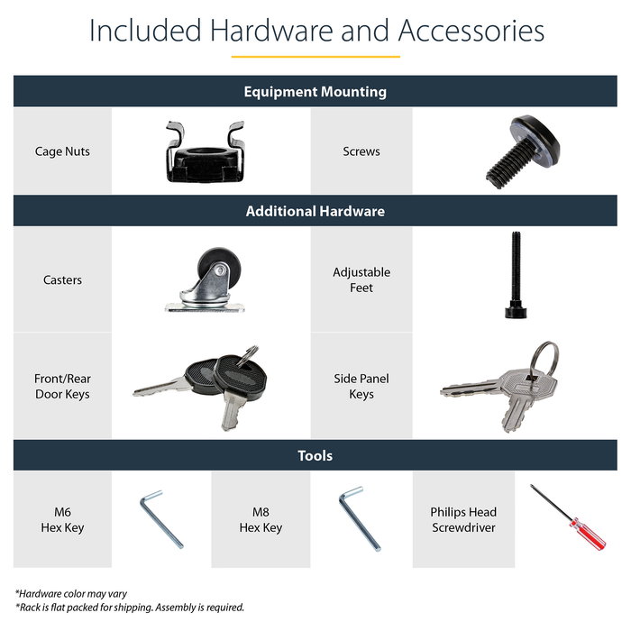 StarTech Armario Rack para Servidores 12U 19" con Ruedas, Cerradura, 4 Postes, 800 kg de Carga, Bastidor Independiente, Negro, 900 mm de Profundidad