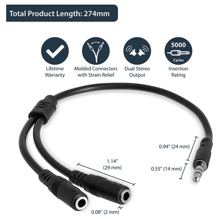 StarTech.com Adaptador Divisor de Auriculares Mini-Jack 3,5mm Macho a 2x Hembra StarTech.com Adaptador Divisor de Auriculares Mini-Jack 3,5mm Macho a 2x Hembra