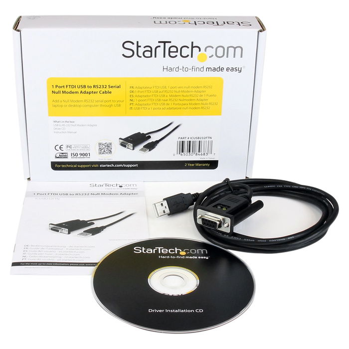 StarTech Adaptador USB a Null Modem RS232 DB9 Serial DCE con Cable FTDI, 1 Puerto