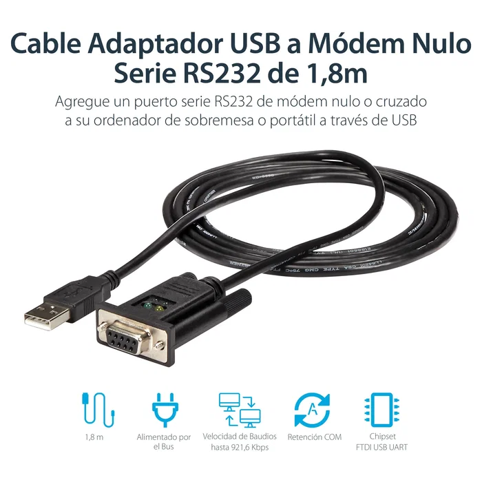 StarTech ICUSB232FTN Cable Adaptador USB a Módem Nulo Serie RS232 DB9 DCE