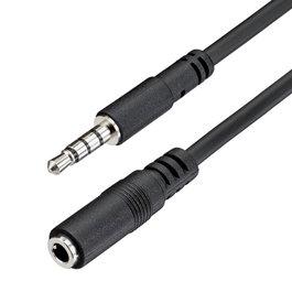 StarTech.com Cable de Extensión Alargador Mini-Jack 3.5 mm 4 Polos (CTIA) 1 Metro Negro para Auriculares, Headset, PC y Móvil MUHSMF1M