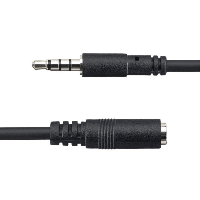 StarTech.com Cable de Extensión Alargador Mini-Jack 3.5 mm 4 Polos (CTIA) 1 Metro Negro para Auriculares, Headset, PC y Móvil MUHSMF1M