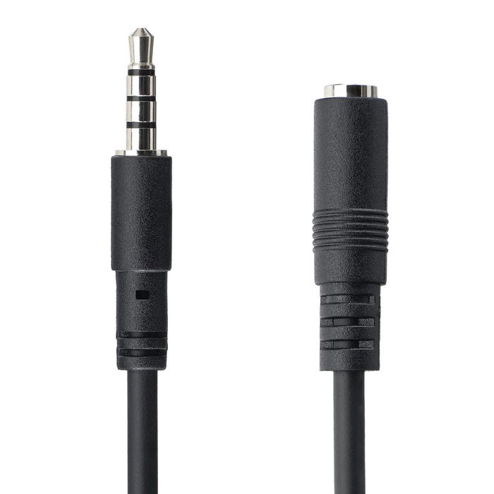 StarTech.com Cable de Extensión Alargador Mini-Jack 3.5 mm 4 Polos (CTIA) 1 Metro Negro para Auriculares, Headset, PC y Móvil MUHSMF1M