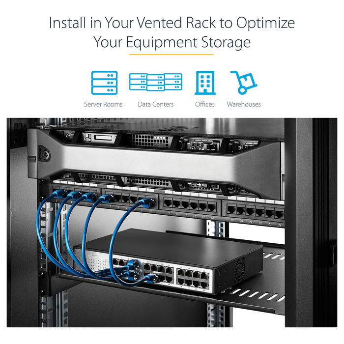 StarTech 2U 16in Universal Vented Rack Mount Cantilever Shelf - Fixed Server Rack Cabinet Shelf - 50lbs / 22kg