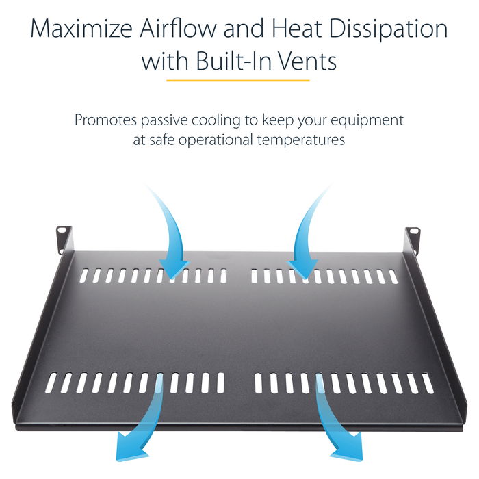 StarTech 2U 16in Universal Vented Rack Mount Cantilever Shelf - Fixed Server Rack Cabinet Shelf - 50lbs / 22kg