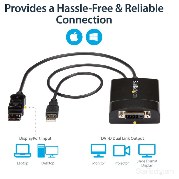 StarTech.com Adaptador de vídeo activo DisplayPort a DVI-D Dual Link DP2DVID2 Negro