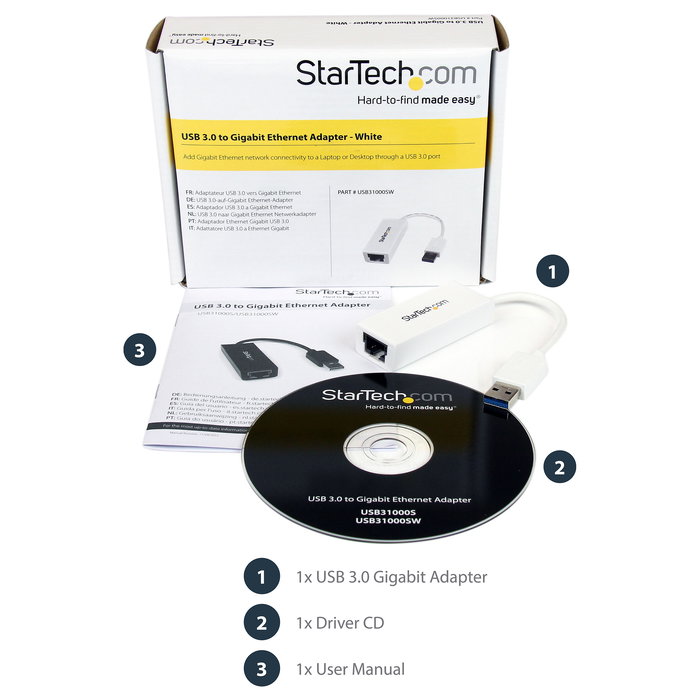 StarTech Adaptador de Red USB 3.0 a Gigabit Ethernet 1 Puerto, NIC Externa, RJ45, 10/100/1000 Mbps, Compatible con Windows, Mac, Linux, AX88179