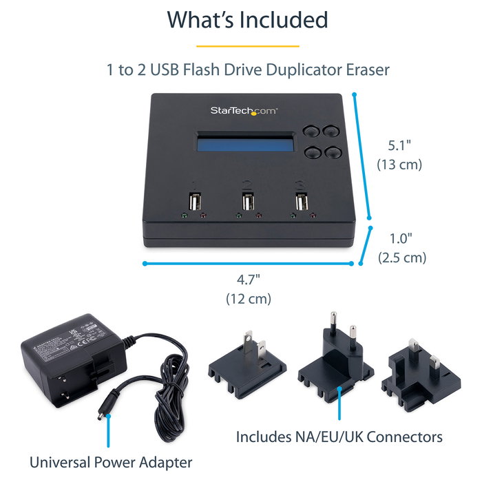 StarTech.com USBDUP12 Duplicador y Borrador de Unidades USB 1:2 Azul