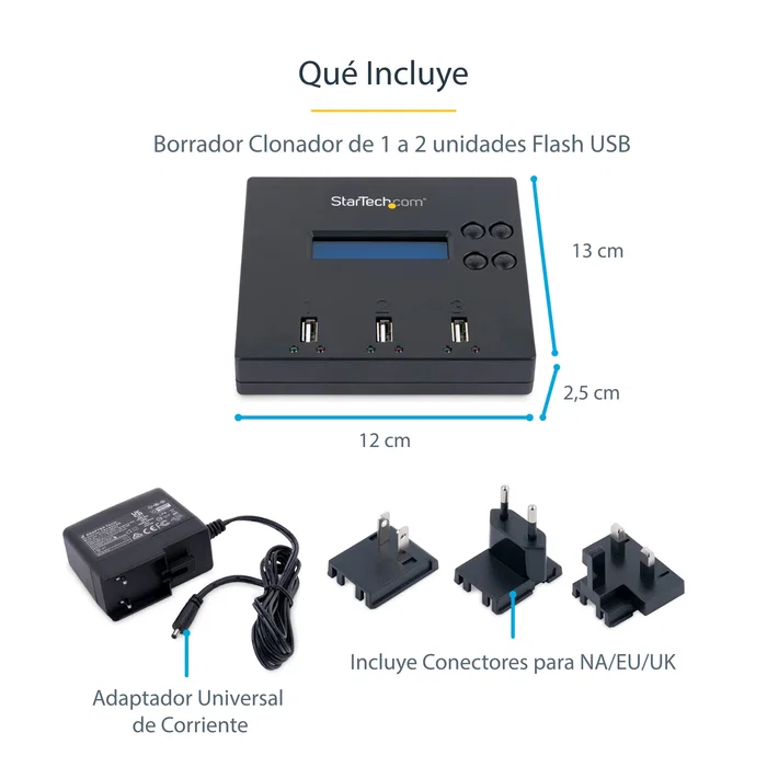 StarTech.com USBDUP12 Duplicador y Borrador Autónomo de Memorias USB 1:2