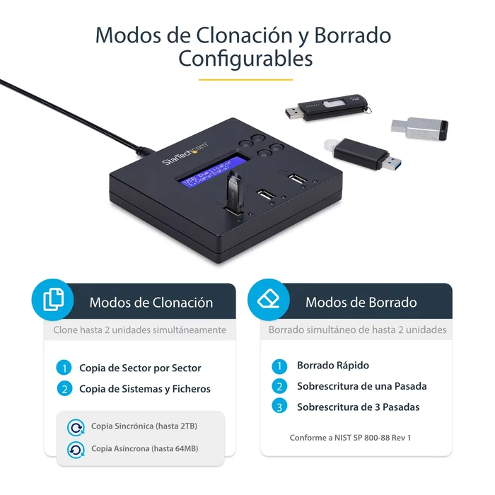 StarTech.com USBDUP12 Duplicador y Borrador Autónomo de Memorias USB 1:2