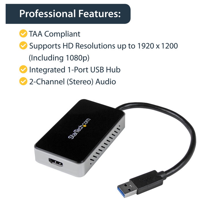 StarTech.com USB32HDEH Adaptador de vídeo USB 3.0 a HDMI con Hub USB Negro