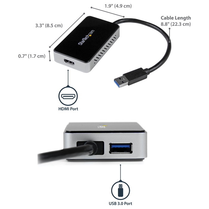 StarTech.com USB32HDEH Adaptador de vídeo USB 3.0 a HDMI con Hub USB Negro