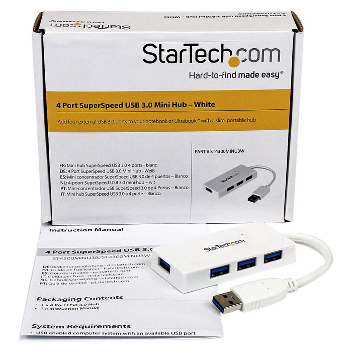 StarTech.com Adaptador Concentrador USB 3.0 Hub 4 Puertos Mini Blanco, USB 3.2 Gen 1, 5Gbps, Plug and Play StarTech.com Adaptador Concentrador USB 3.0 Hub 4 Puertos Mini Blanco, USB 3.2 Gen 1, 5Gbps, Plug and Play