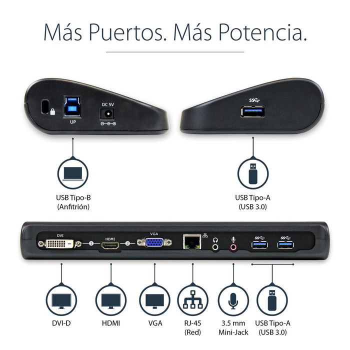 StarTech Docking Station 10 en 1, USB 3.0 para Portátil con HDMI, Gigabit Ethernet, Audio, DVI-D y VGA - Compatible con Windows, Mac, Chrome OS