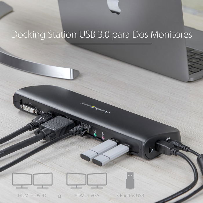 StarTech Docking Station 10 en 1, USB 3.0 para Portátil con HDMI, Gigabit Ethernet, Audio, DVI-D y VGA - Compatible con Windows, Mac, Chrome OS