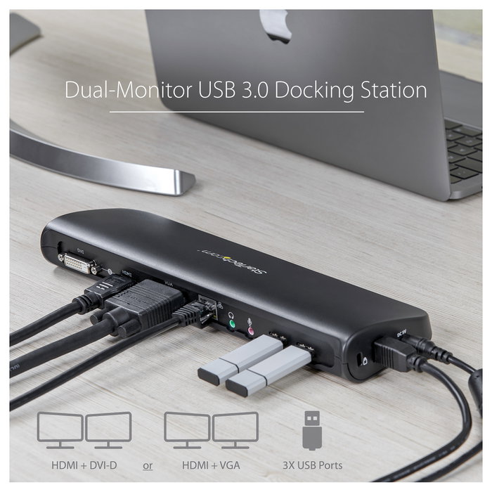 StarTech.com Docking Station USB 3.0 con doble monitor HDMI/DVI/VGA y Ethernet Gigabit StarTech.com Docking Station USB 3.0 con doble monitor HDMI/DVI/VGA y Ethernet Gigabit