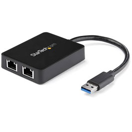 StarTech.com USB32000SPT Adaptador de Red USB 3.0 a Ethernet Gigabit Dual con 2 Puertos RJ45 y USB Pasante