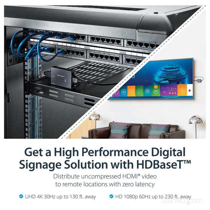StarTech.com Extensor HDMI HDBaseT por Cable Cat5e/Cat6 - POC, 4K Ultra HD 4096x2160 a 70 m, Transmisor y Receptor, Incluye Adaptadores de Enchufe