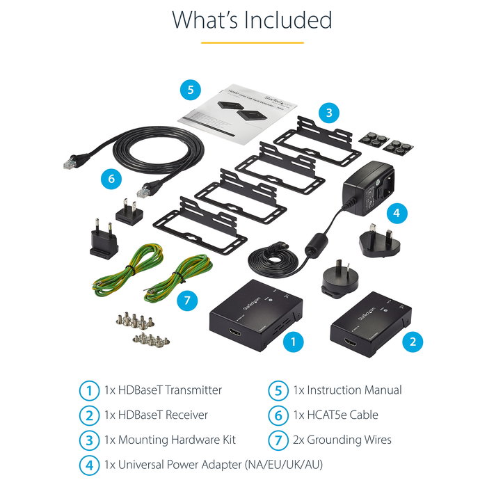 StarTech.com Extensor HDMI HDBaseT por Cable Cat5e/Cat6 - POC, 4K Ultra HD 4096x2160 a 70 m, Transmisor y Receptor, Incluye Adaptadores de Enchufe