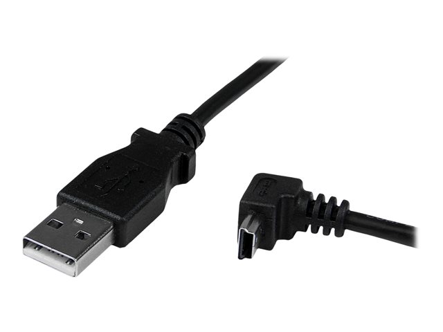 StarTech Cable Adaptador USB Tipo A a Mini USB B 2m Negro Acodado 90° para Cámara GPS Disco Externo USB 2.0 Doble Blindado