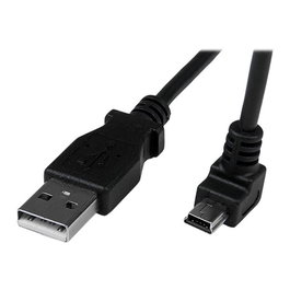 StarTech Cable Adaptador USB Tipo A a Mini USB B 2m Negro Acodado 90° para Cámara GPS Disco Externo USB 2.0 Doble Blindado