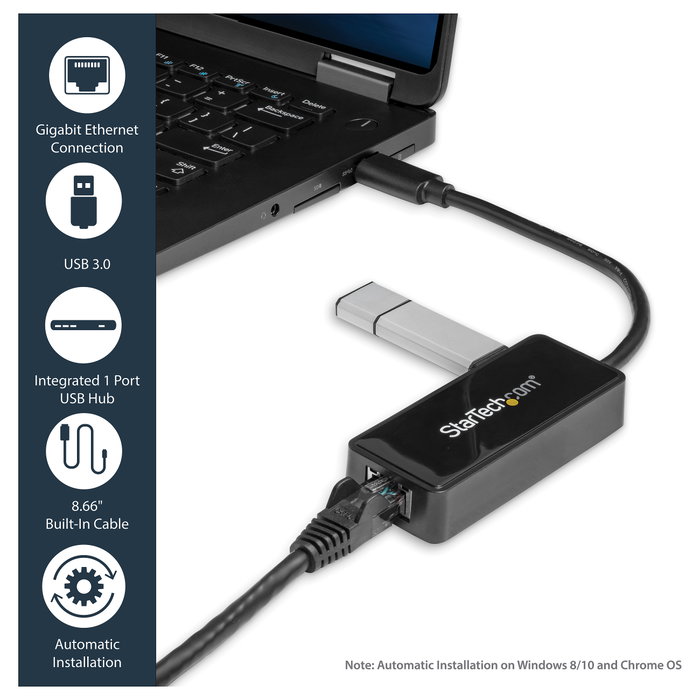 StarTech.com Adaptador de red USB 3.0 a Gigabit Ethernet con puerto USB integrado USB31000SPTB