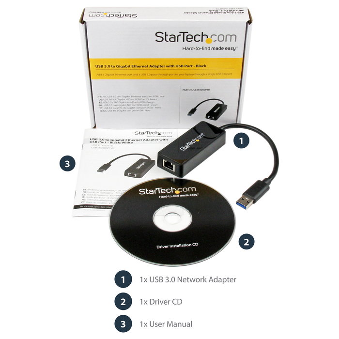 StarTech.com Adaptador de red USB 3.0 a Gigabit Ethernet con puerto USB integrado USB31000SPTB
