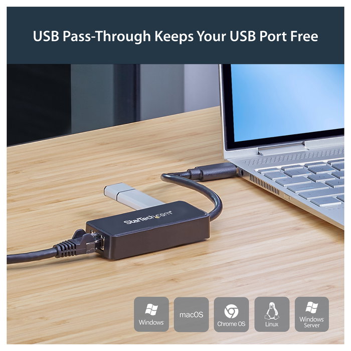 StarTech.com Adaptador de red USB 3.0 a Gigabit Ethernet con puerto USB integrado USB31000SPTB