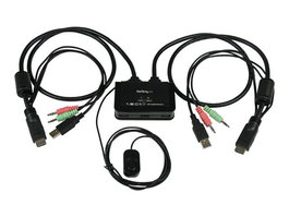Startech.com Conmutador KVM HDMI USB 2 Puertos - SV211HDUA - Switch para 2 Ordenadores con Audio, 1080p, Sin Alimentación Externa, con Cables Integrados