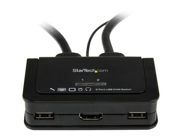 Startech.com Conmutador KVM HDMI USB 2 Puertos - SV211HDUA - Switch para 2 Ordenadores con Audio, 1080p, Sin Alimentación Externa, con Cables Integrados