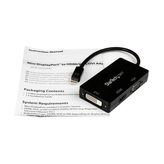 StarTech.com Adaptador 3 en 1 Mini DisplayPort a HDMI, VGA y DVI, Negro