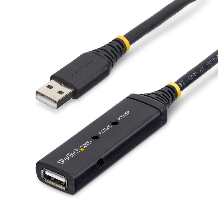 Startech Cable de Extensión USB 2.0 Activo 10m USB2AAEXT10M - Alargador Amplificado USB-A Macho a USB-A Hembra, Blindado, Plug and Play, Incluye Adaptador de Alimentación