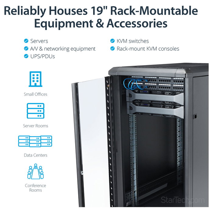 StarTech Armario Rack para Servidores 22U 19" Independiente con Ruedas, 4 Columnas, Cerradura, 800 kg Capacidad, Ajustable - 22HE Serverschrank