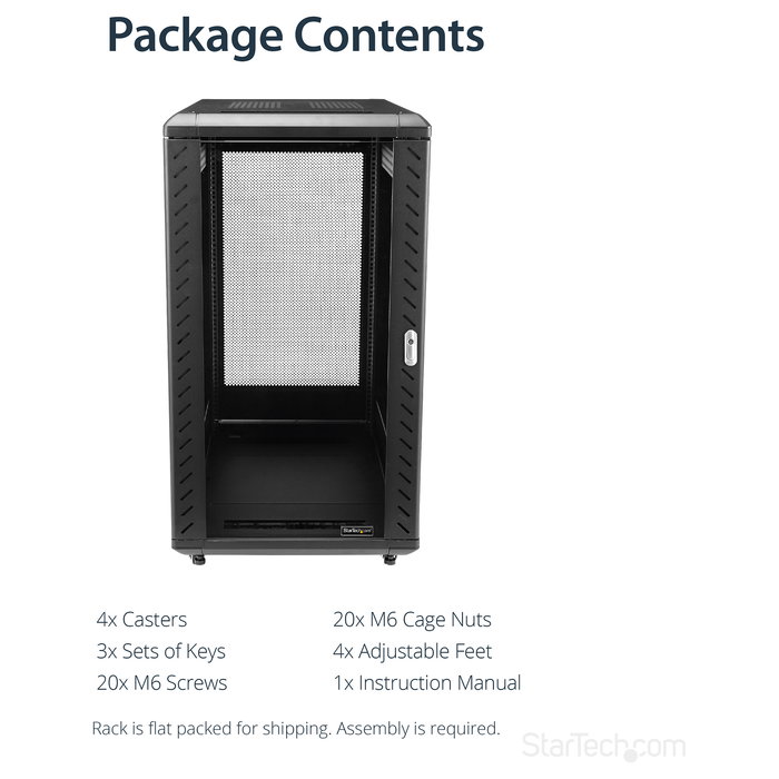 StarTech Armario Rack para Servidores 22U 19" Independiente con Ruedas, 4 Columnas, Cerradura, 800 kg Capacidad, Ajustable - 22HE Serverschrank