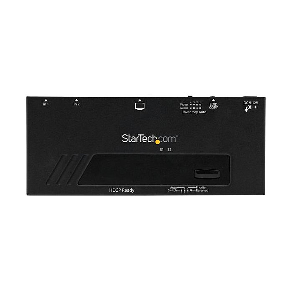 StarTech.com Switch HDMI de 2 Puertos HD1080P 1920x1200 con Conmutacion Automatica y Prioritaria - Soporte HDCP, Plug and Play, Distancia 10m, Negro, P/N SV231HD2A