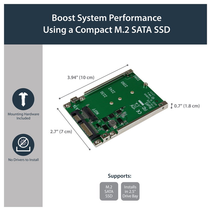 StarTech.com Adaptador de SSD M.2 NGFF a 2.5 Pulgadas SATA, Convertidor SATA III 6 Gbps, Compatible con SATA M.2, Incluye Tornillos y Bracket Abierto, Color Verde