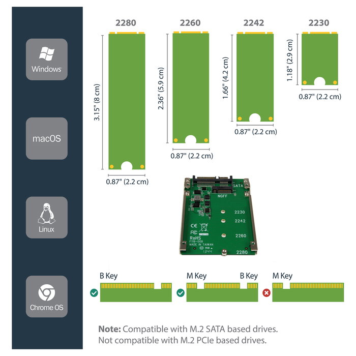StarTech.com Adaptador de SSD M.2 NGFF a 2.5 Pulgadas SATA, Convertidor SATA III 6 Gbps, Compatible con SATA M.2, Incluye Tornillos y Bracket Abierto, Color Verde