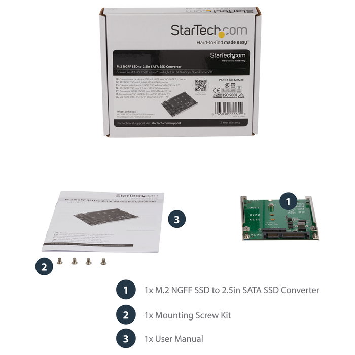 StarTech.com Adaptador de SSD M.2 NGFF a 2.5 Pulgadas SATA, Convertidor SATA III 6 Gbps, Compatible con SATA M.2, Incluye Tornillos y Bracket Abierto, Color Verde