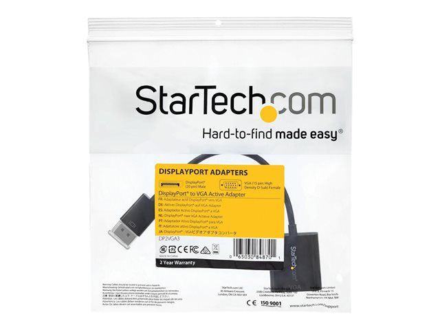 StarTech Adaptador DisplayPort a VGA - Cable de Conversión Activo 10 cm - Resolución 1920x1200 Full HD - DisplayPort Macho a VGA Hembra - DP2VGA3