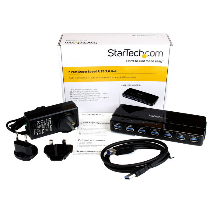 StarTech Concentrador USB 3.2 Gen 1 de 7 Puertos ST7300USB3B Negro