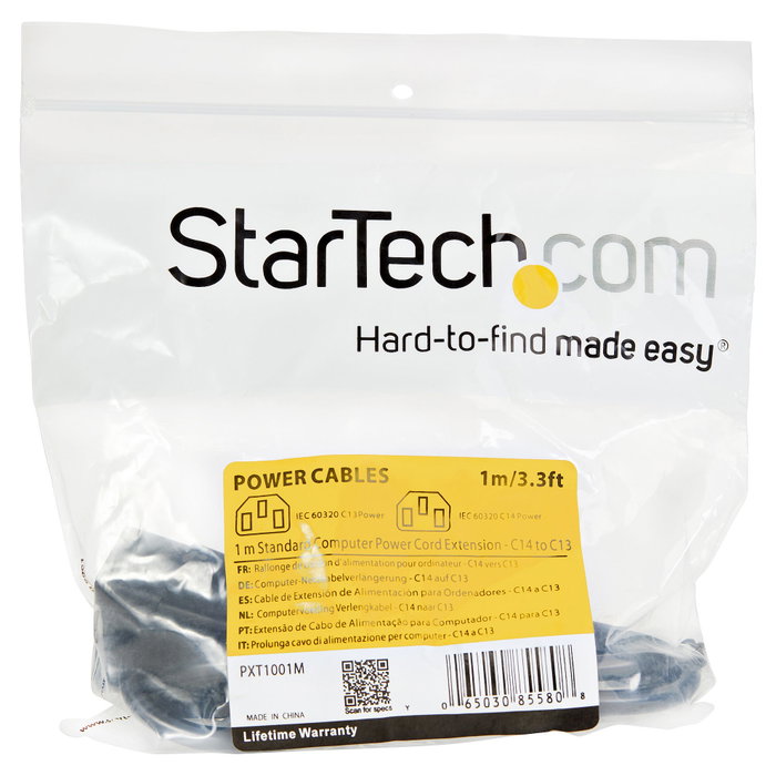 StarTech.com Cable de Extensión de Alimentación C14 a C13, 1m, 10A 125V, 18AWG, Alargador IEC-320-C14 a IEC-320-C13