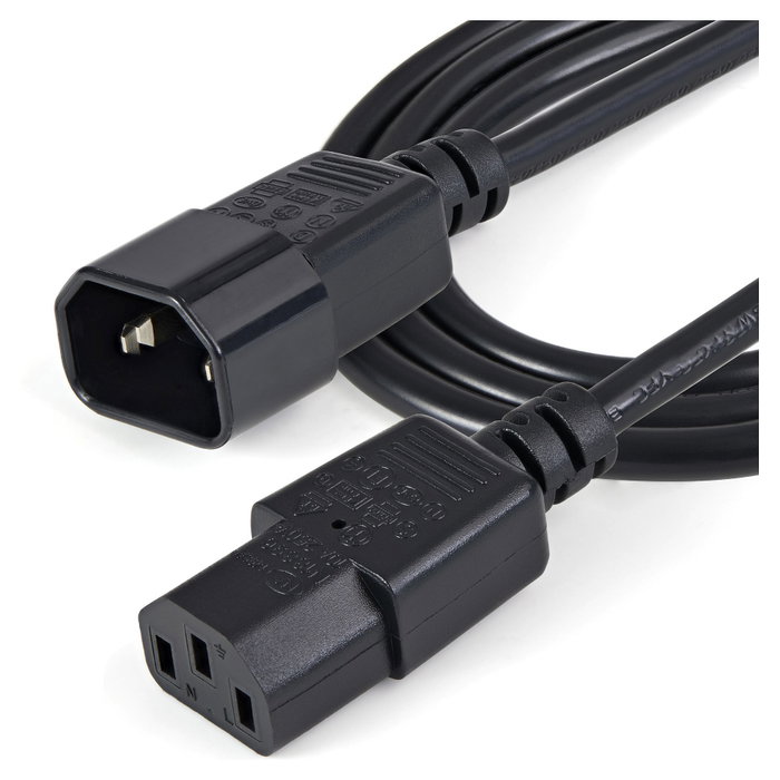 StarTech.com Cable de Extensión de Alimentación C14 a C13, 1m, 10A 125V, 18AWG, Alargador IEC-320-C14 a IEC-320-C13